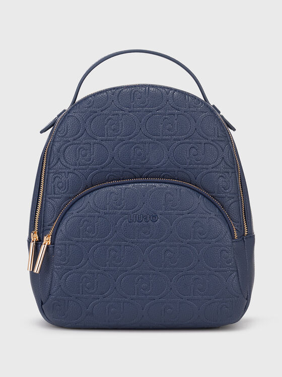 Blue backpack with embossed logo texture - 1