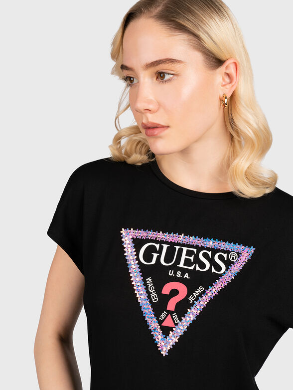 Black T-shirt with appliqu&eacute;d sequins - 4