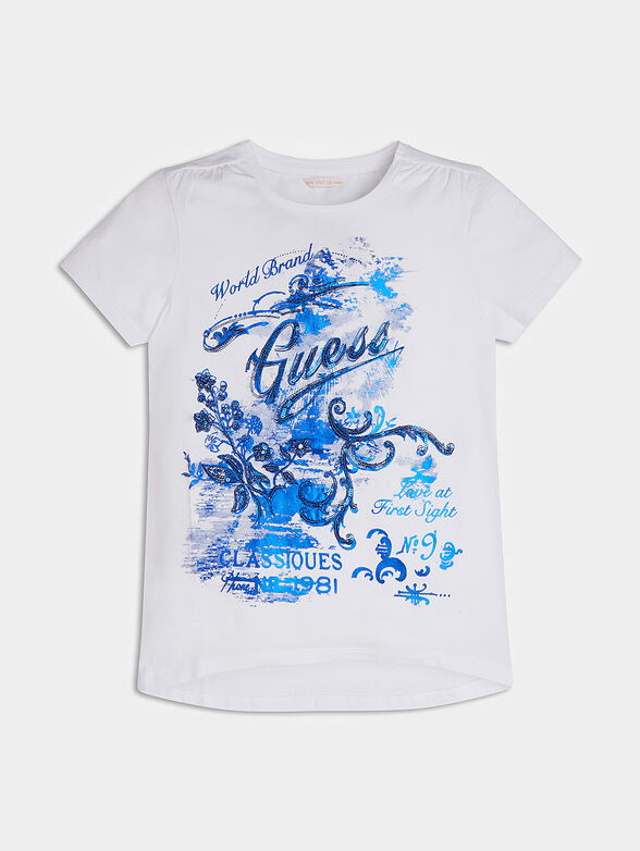 White T-shirt with blue print - 1