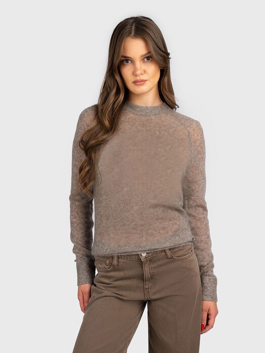 Sweater with translucent sheer and oval neckline