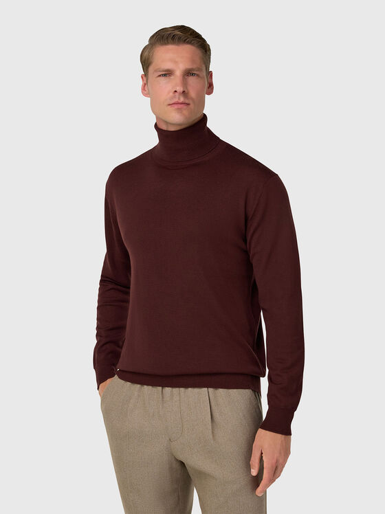 Вълнен пуловер в цвят бордо - 1