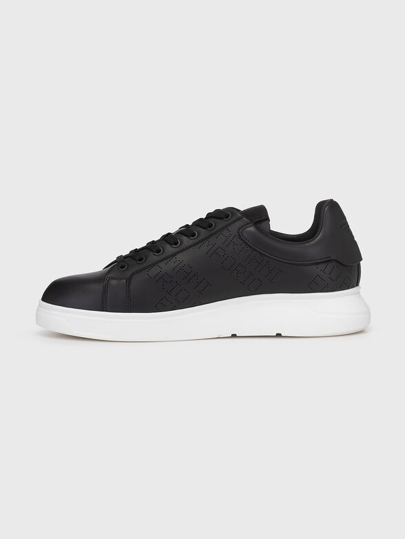 Black leather sneakers with perforated logo  - 4