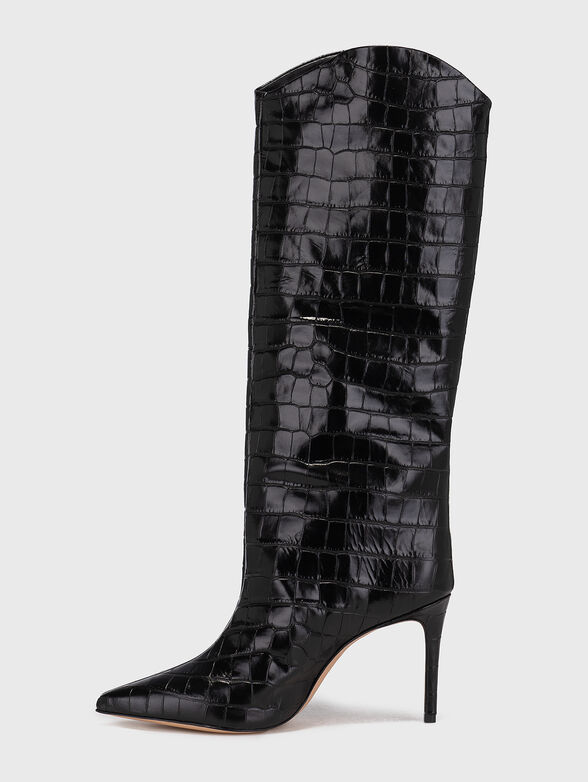 MARYANA black leather boots with croc texture - 4