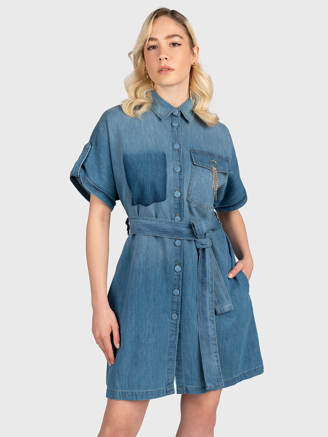 Denim dress with belt cheap