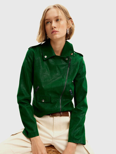 Green biker jacket in eco leather - 5