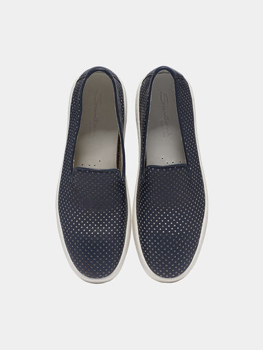 Blue leather slip-on shoes - 5