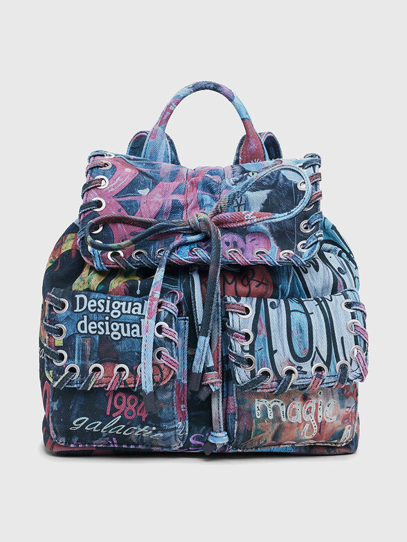 Denim backpack with accent print - 1