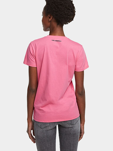 Pink cotton T-shirt with rhinestone logo - 4