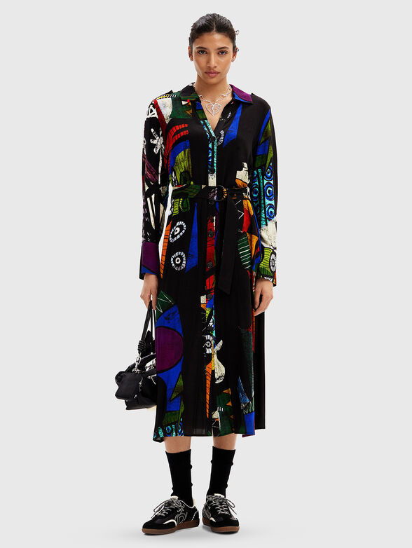 Long dress with print and belt - 1