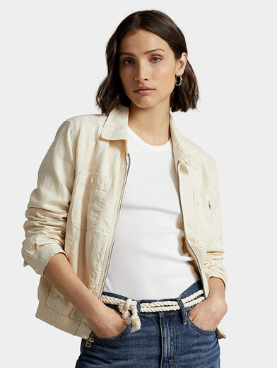 Linen jacket with zip and logo embroidery - 1