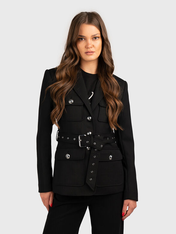 Wool blend blazer with waist belt  - 1