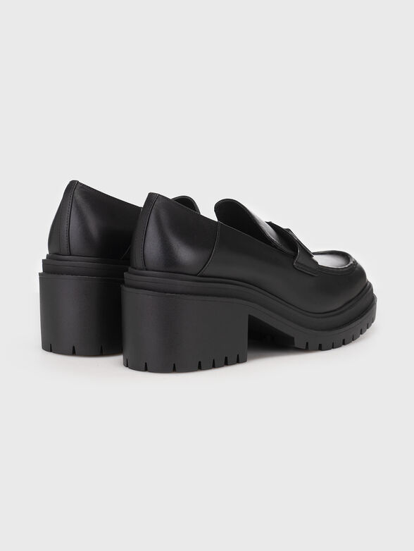 Black leather loafers with heel  - 3