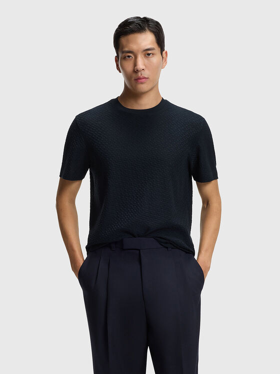 Жакардова тениска в тъмносин цвят - 1