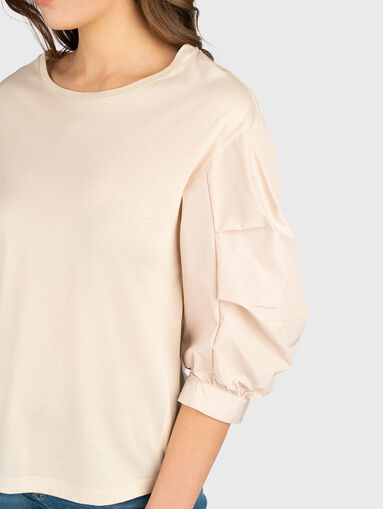 Cotton blouse with accent sleeves - 4