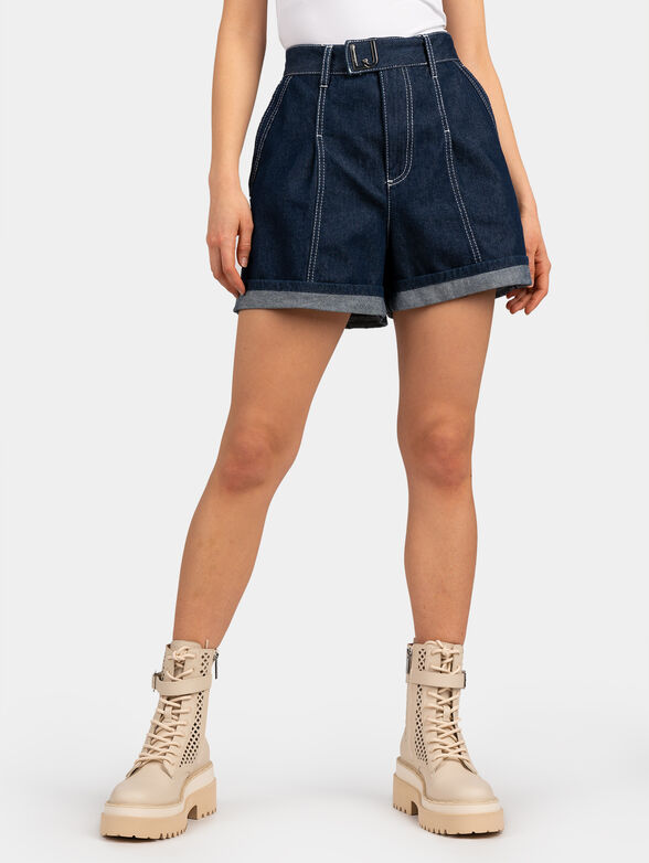 Denim shorts with metal logo detail - 1