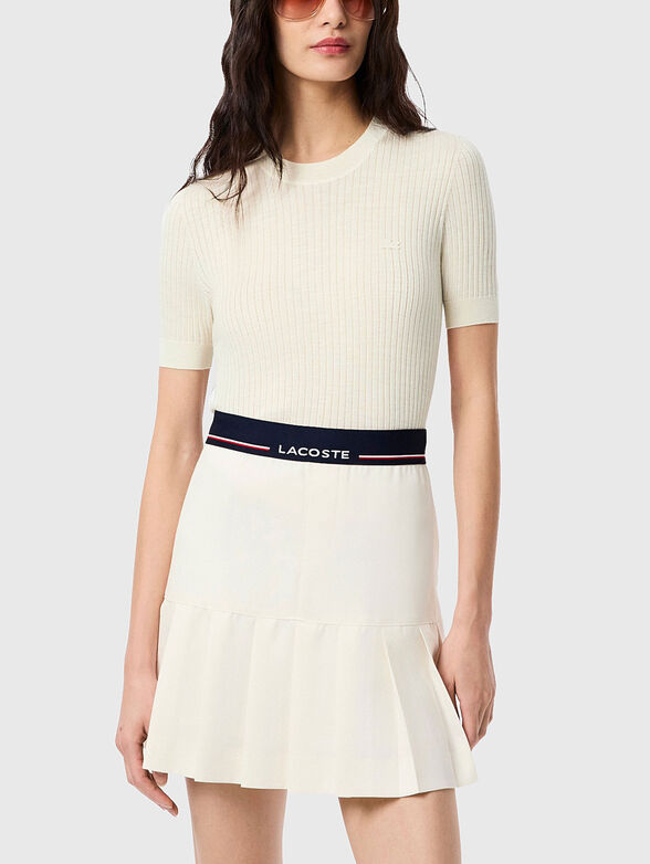 Short sleeved merino wool rib knit sweater - 1