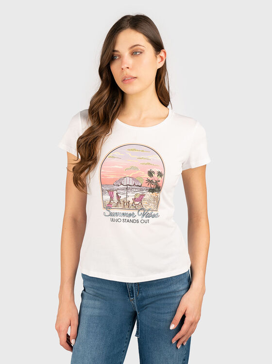 Cotton T-shirt with oval neckline - 1