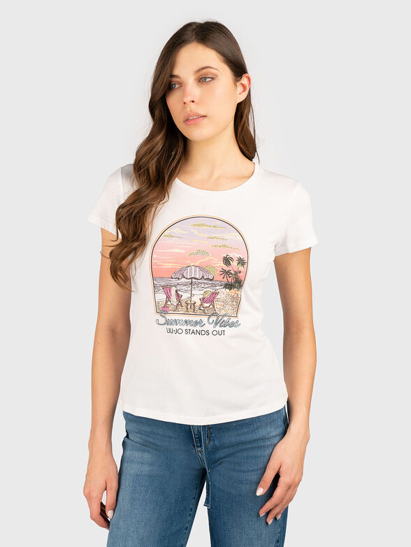 Cotton T-shirt with oval neckline - 1