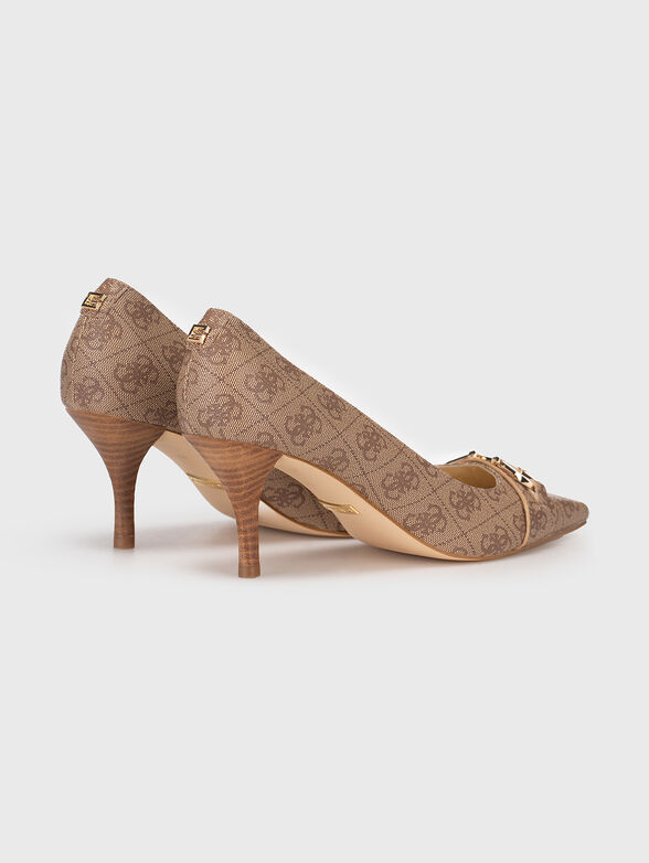 Beige heeled shoes with monogram print  - 3