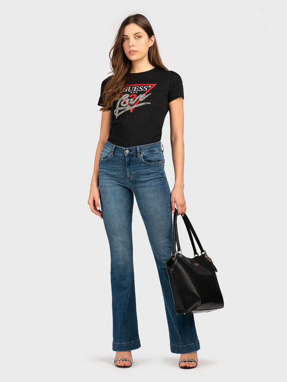Cotton T-shirt with logo print and rhinestones - 2