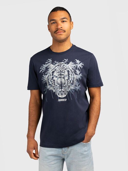 Cotton T-shirt with print in dark blue color