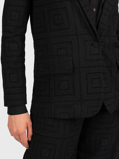 Black cotton blazer with openwork embroidery - 4
