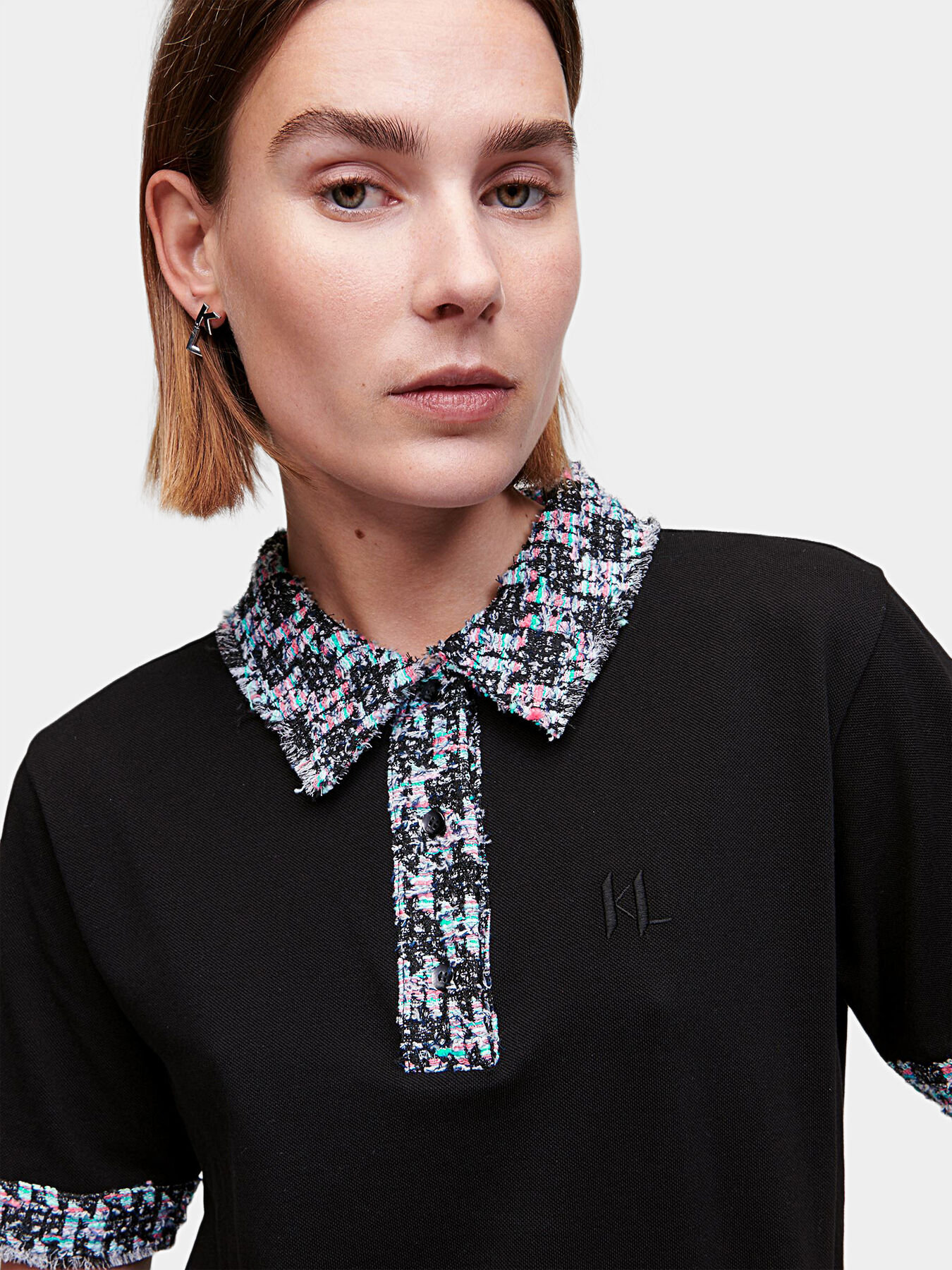 Polo shirt with bouclé details brand Karl Lagerfeld