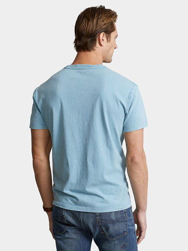 Light blue T-shirt with contrast logo and pocket - 3