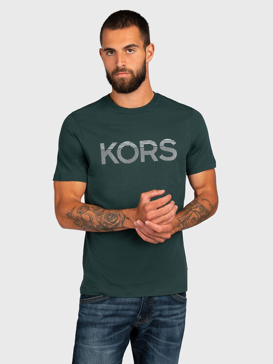 Памучна тениска с контрастен надпис - 1