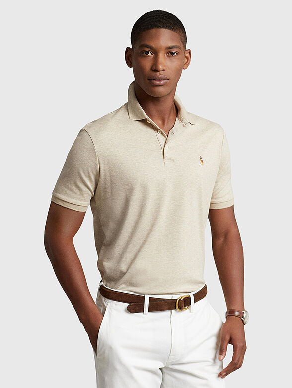 Beige Polo-shirt with multicoloured logo - 1