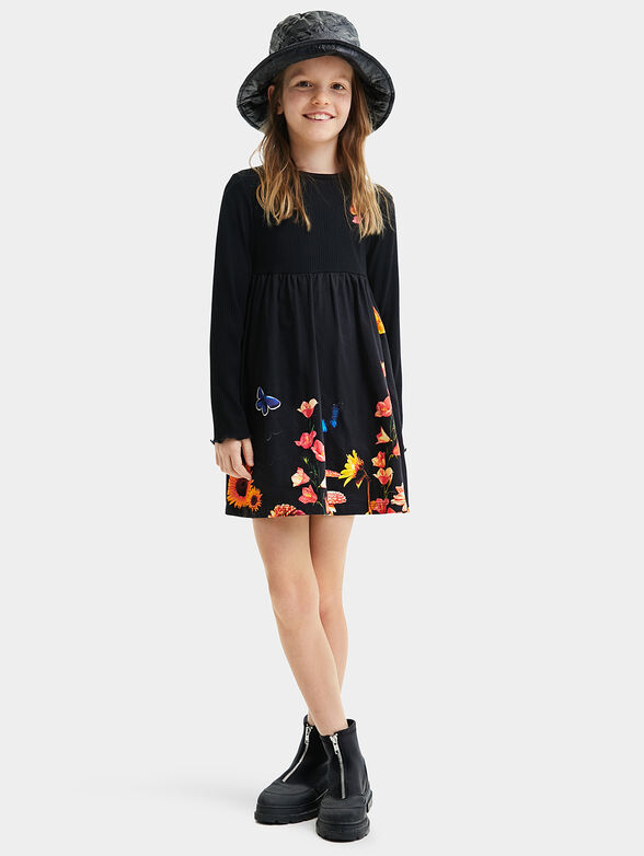 Black dress with long sleeves and floral print - 2