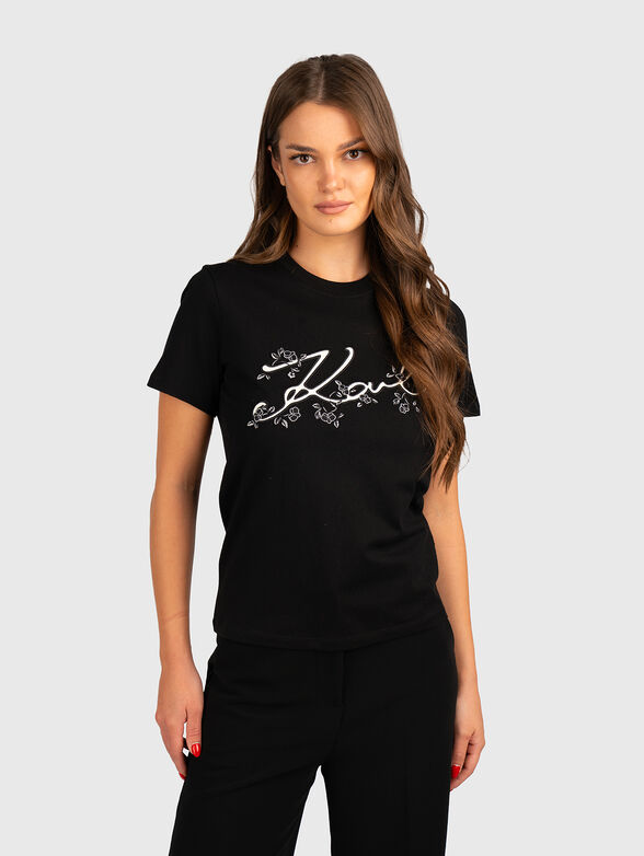 Floral embroidery T-shirt - 1