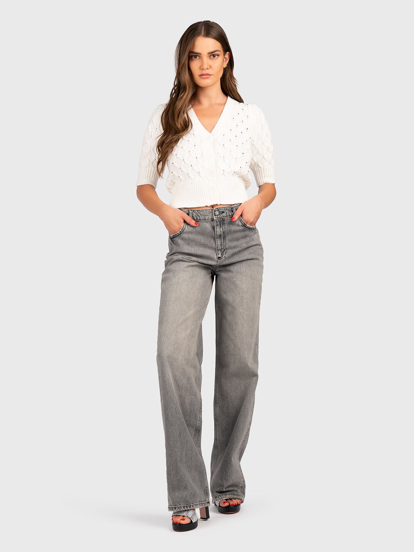 Chain-detailed jeans with high waist in grey brand LIU JO
