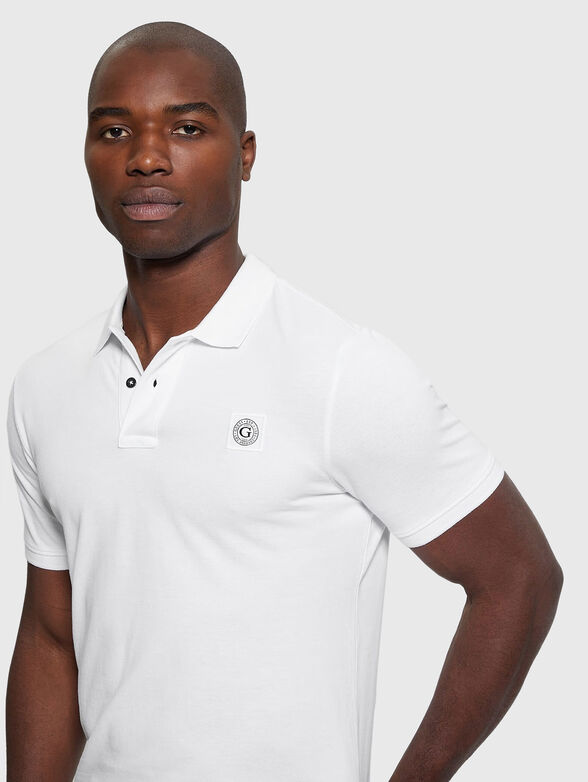 Beige cotton polo shirt with logo patch - 4