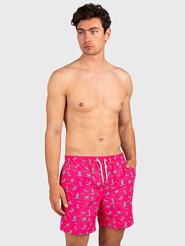 Swim trunks in fuxia color with print - 1