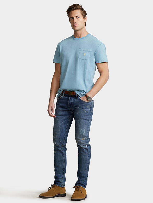 Light blue T-shirt with contrast logo and pocket - 2