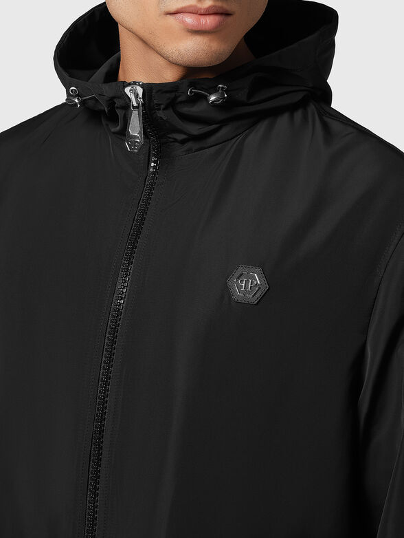 Black windbreaker jacket with hood - 3
