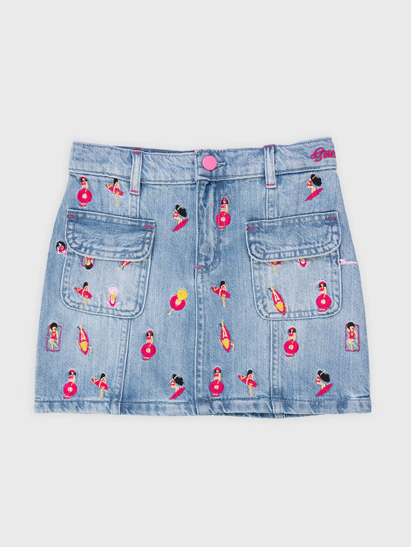 Denim mini skirt with embroidery - 1