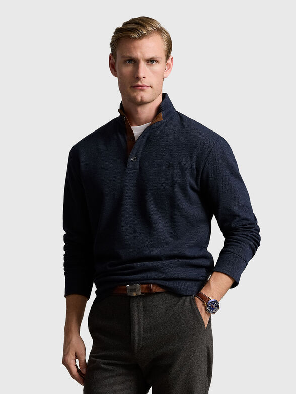 Dark blue polo shirt with long sleeves - 1
