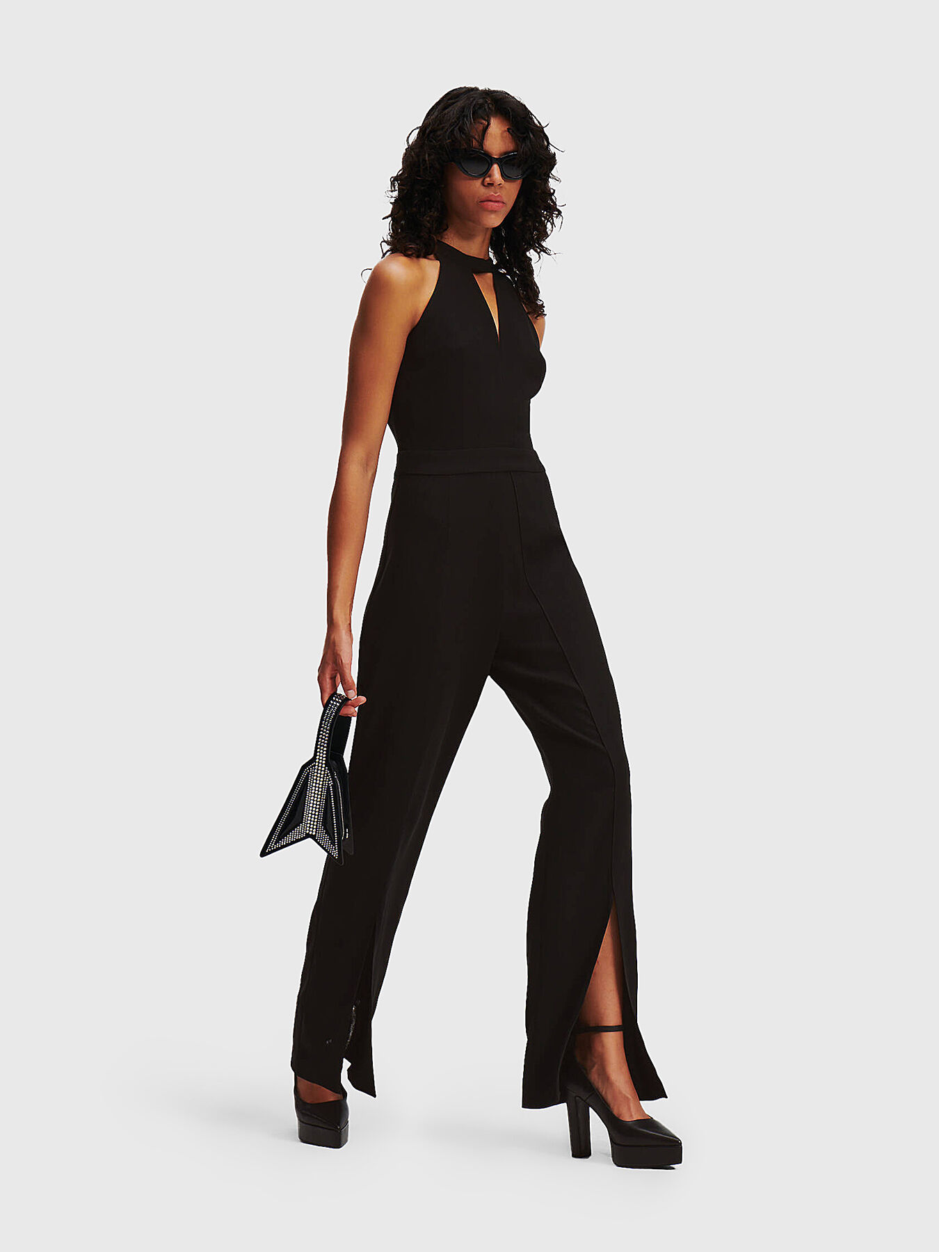Black jumpsuit with halter neck brand Karl Lagerfeld