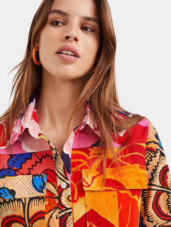 Shirt dress with multicolor print - 6