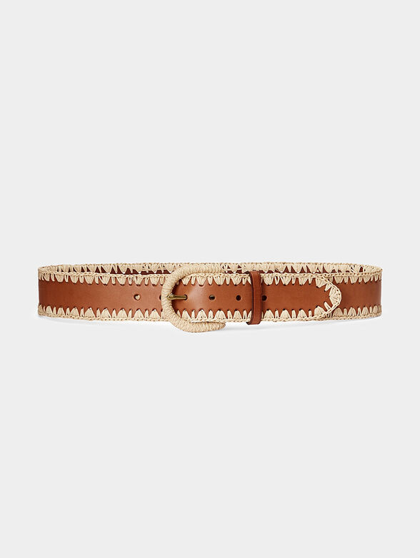 Leather belt in brown color with raffia accents - 1