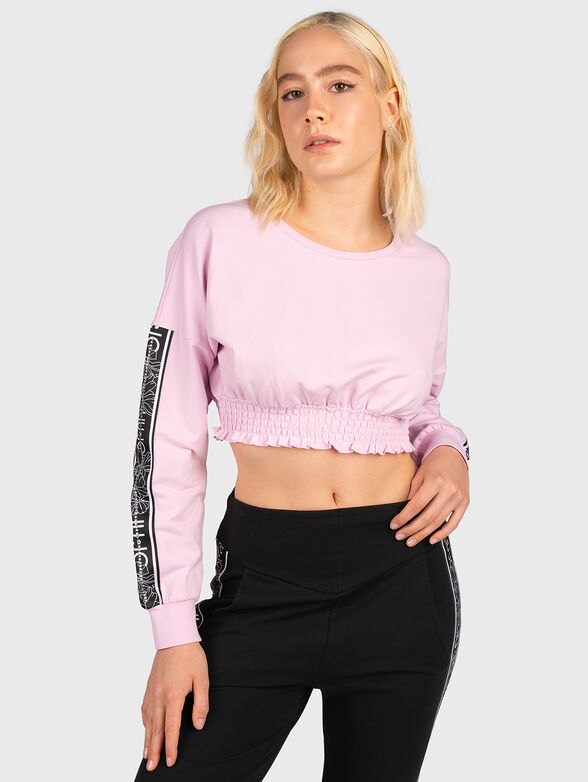 Cropped sweatshirt with applique rhinestones - 1