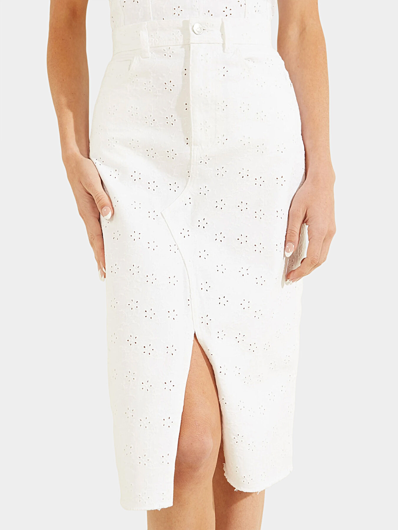 White skirt guess top