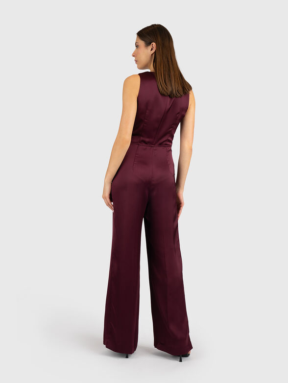 Satin jumpsuit with a V-neck - 2