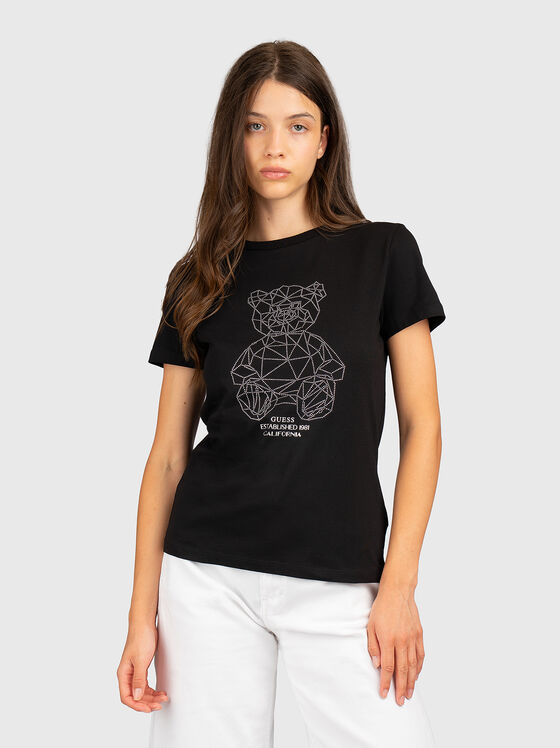 Черна тениска от памучен бленд  - 1