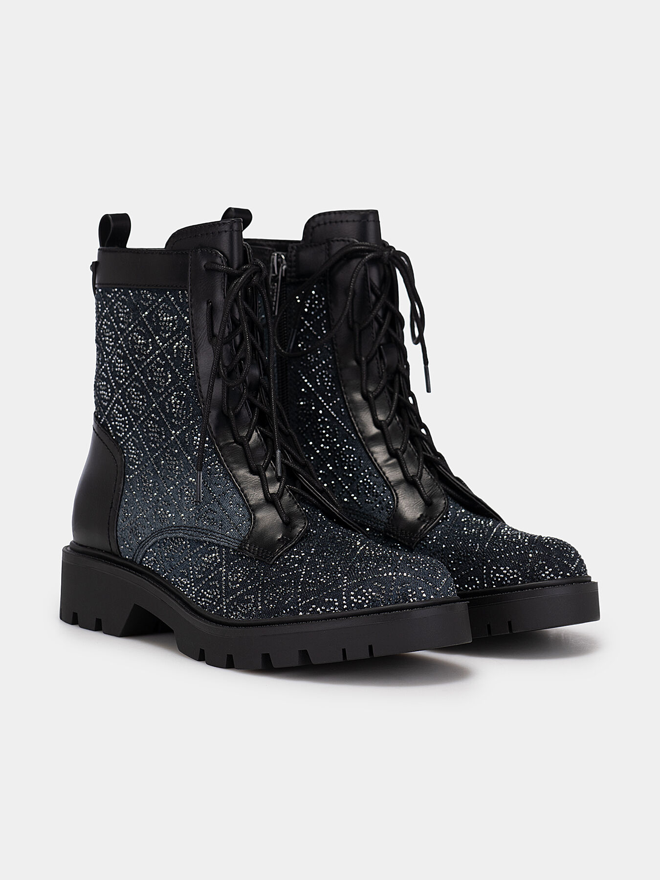 Guess combat boots with rhinestones top