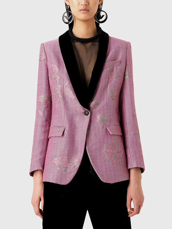 Wool blend blazer with floral motifs - 1