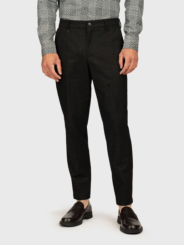 Black wool blend slim trousers - 1