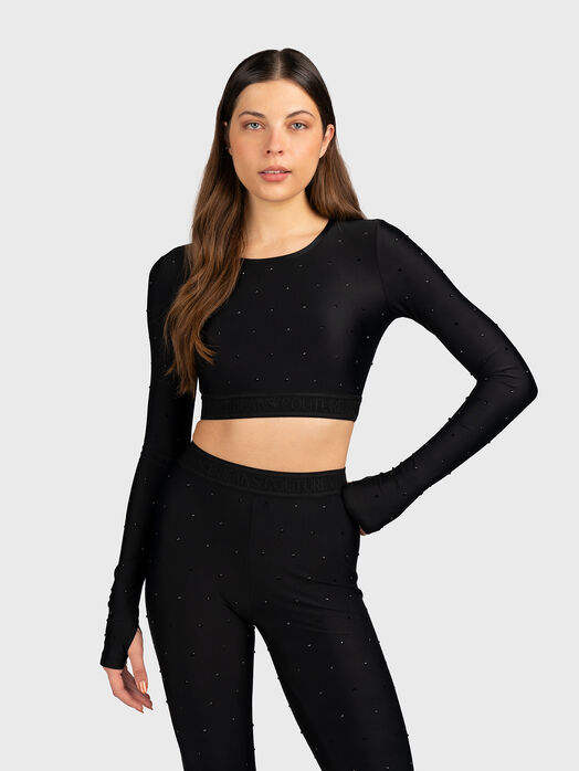 Cropped blouse with rhinestone appliqued